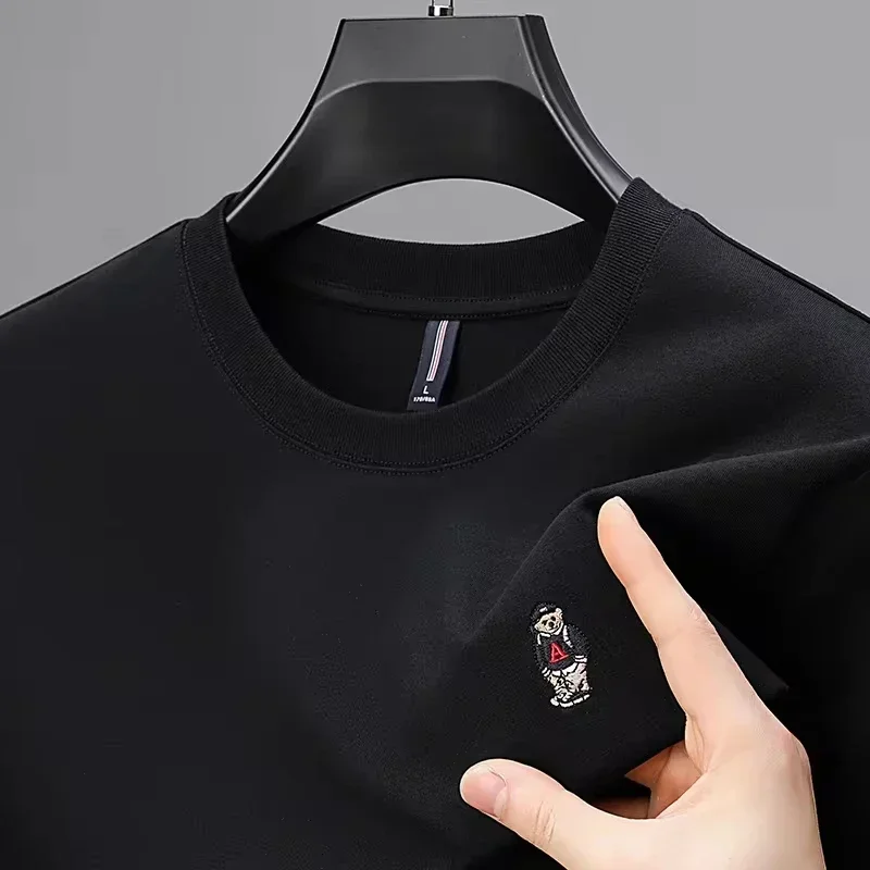 2024 High End Cotton T-shirt Men's Brand Summer New Fashion Bear Embroid Short Sleeve Round Neck Half Sleeved Men's Clothing Top