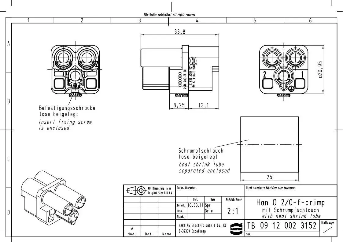 09120023152 HARTING Han Q2/0-f-crimp high-voltage connectors