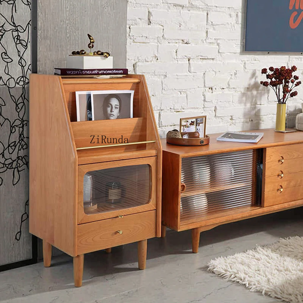 Nordic Modern Simple Cherry Solid Bookcase Magazine Cabinet Multifunctional Sofa Side Cabinet