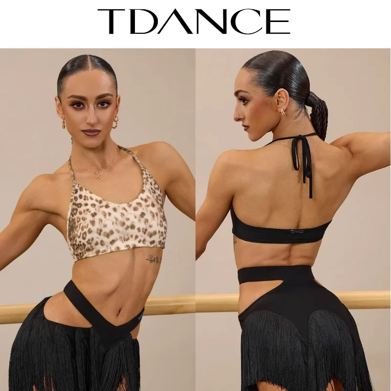 Customized TDANCE Latin Dance Adult Female [U-neck Hanging Neck Strap Vest] Balloom Practice Dress with Chest Cushion GL-338