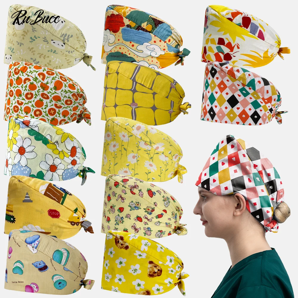 

Multicolor Cotton Medical Scrubs Cap Women Enfermera Accesorios Hospital Unisex Pet Veterinary Surgical Hats Men Scrub Work Hats