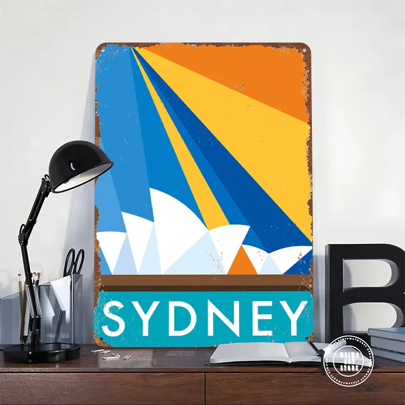 Sydney Opera House Travel Tinplate Poster Custom Wall Art Vintage Metal Signs Retro Tin Plaque for Home and Decoration Gaming