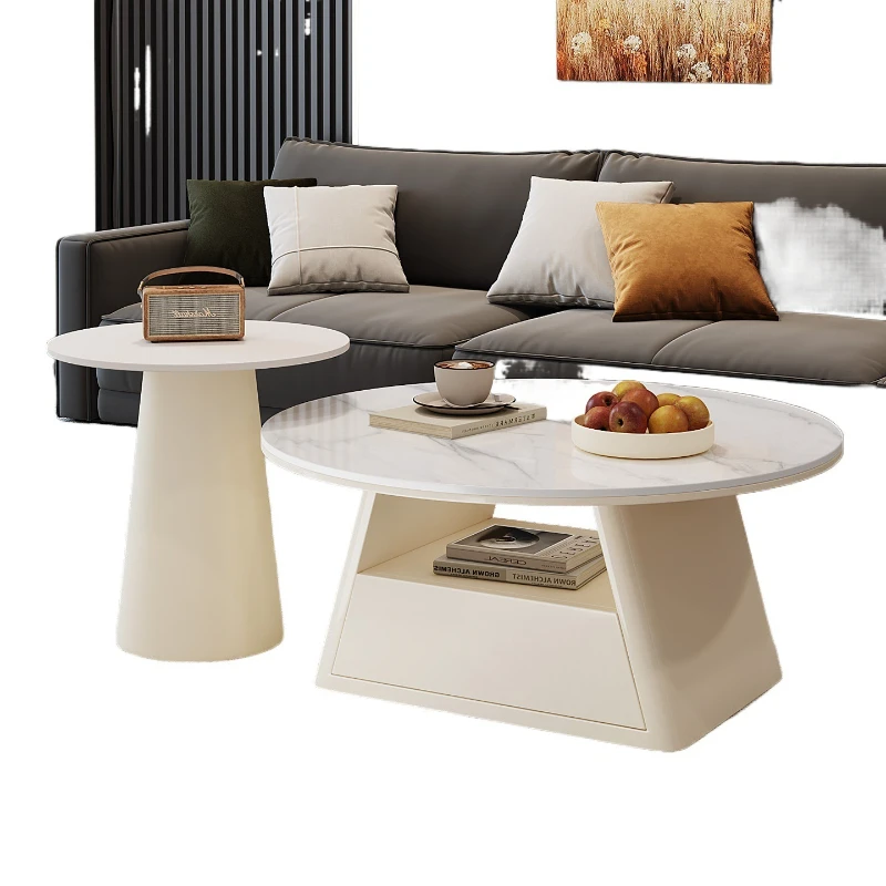 Italian minimalist, round coffee table combination, living room household small apartment, rock slab coffee table
