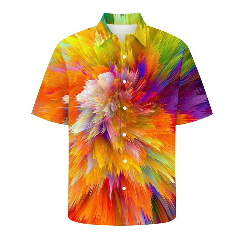 Newest Loose Breathable 3D Print Graffiti Cool Fashion Tie-dye Shirts Beach Party Tops Short Sleeves Summer Men's Shirts Men Top