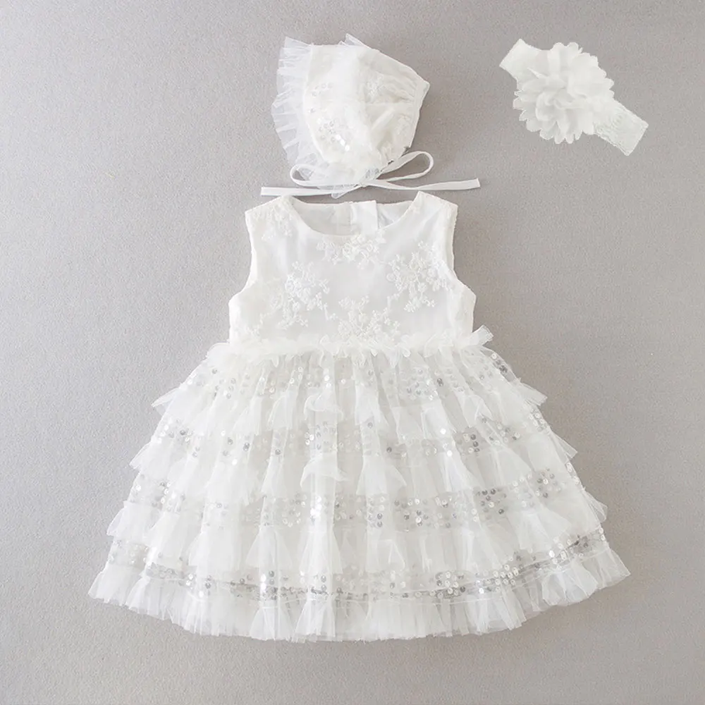 HETISO Infant Christening Dress Girl Baby Baptism Gown Sequined Layeres First Birthday Dresses for Toddler 0 to 2 Years