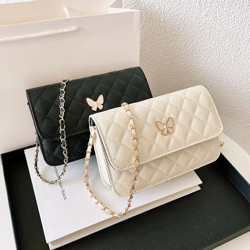 Torba na ramię ze skóry PU w stylu klasycznym wzór w romby torba na łańcuszku kobiety modna torba na ramię na cały mecz Mini torby w stylu koreańskim