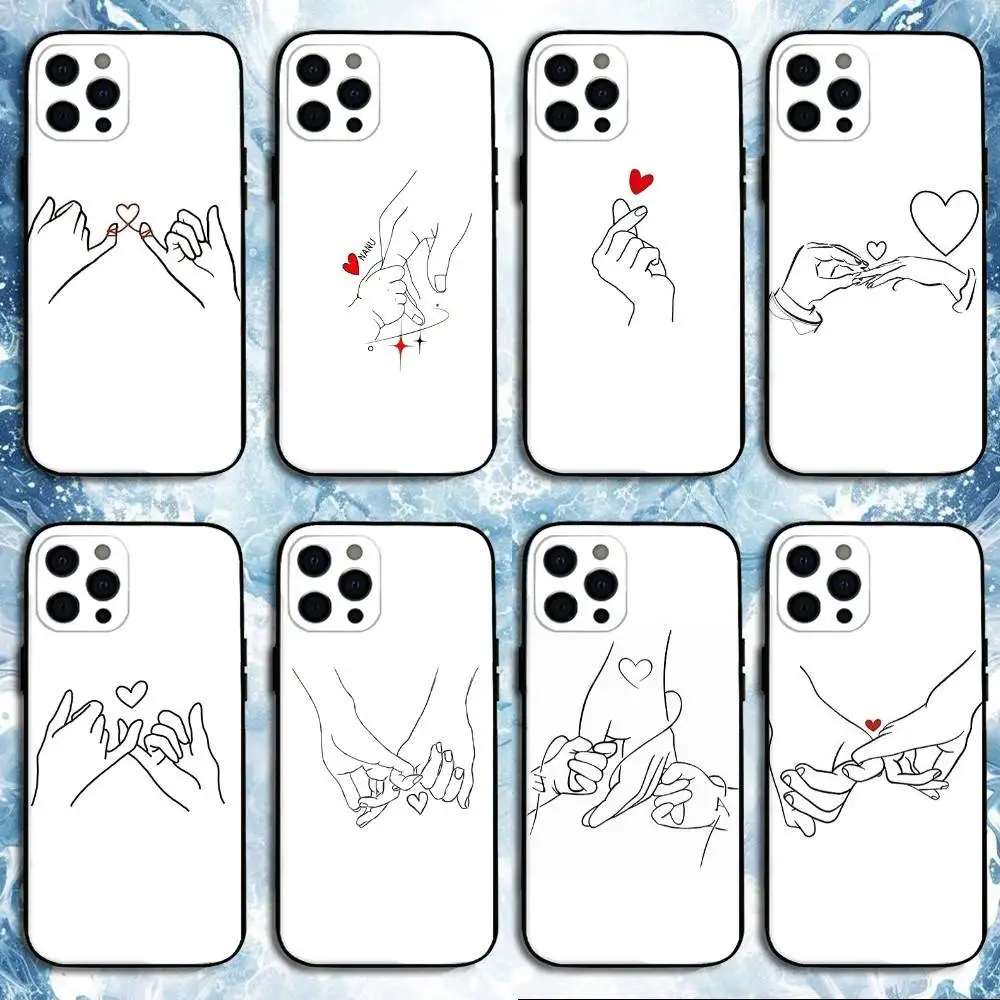 

Couple Holding Hands Sketch Phone Case For iPhone 16,15,14,13,12,11 Plus,Pro Max, Soft Silicone Black Cover