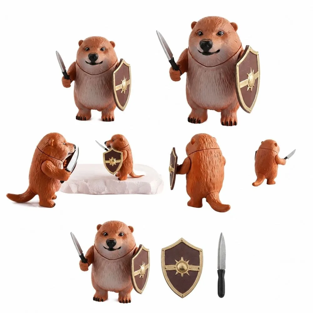 PVC Drog Meme Figure Funny Holding Sword and Shield Cheems Frog Sword Shield Figurine Brown Cartoon Animal