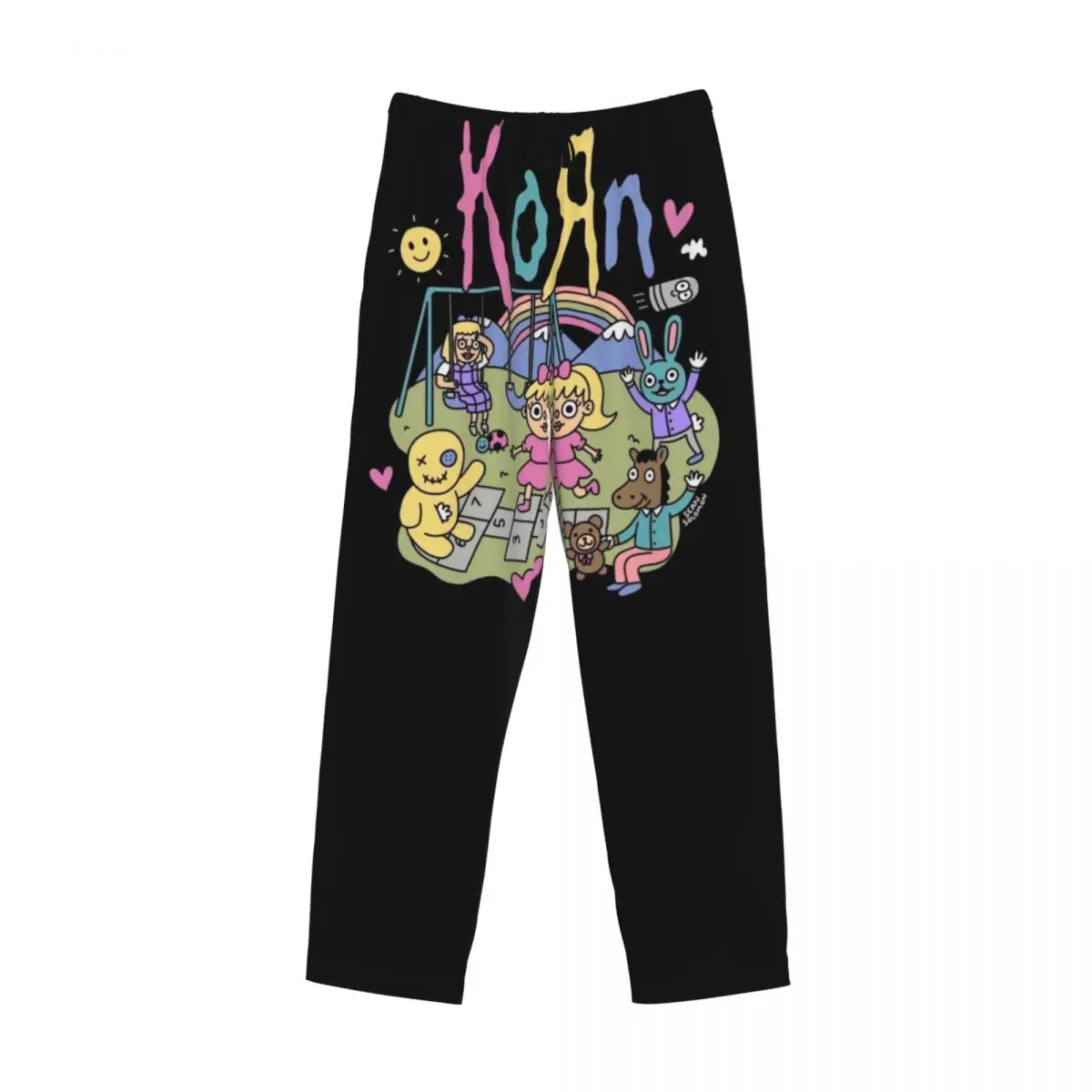 커스텀 헤비 메탈 음악 코른스 해골 파자마 바지 남성용 슬립웨어 라운지 슬립 바텀스 포켓 포함 신축성