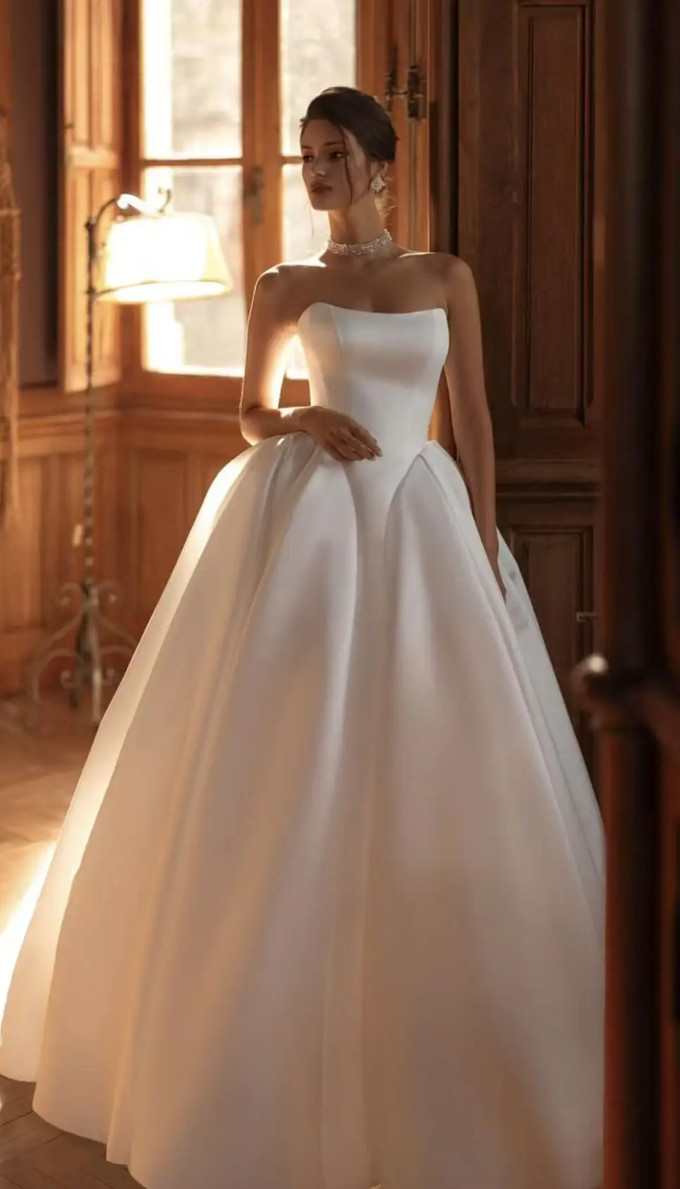 Onelife Long Princess A-Line Wedding Dresses Strapless Corset Back Satin Bridal Dress Formal Wedding Ball Prom Gowns Customized