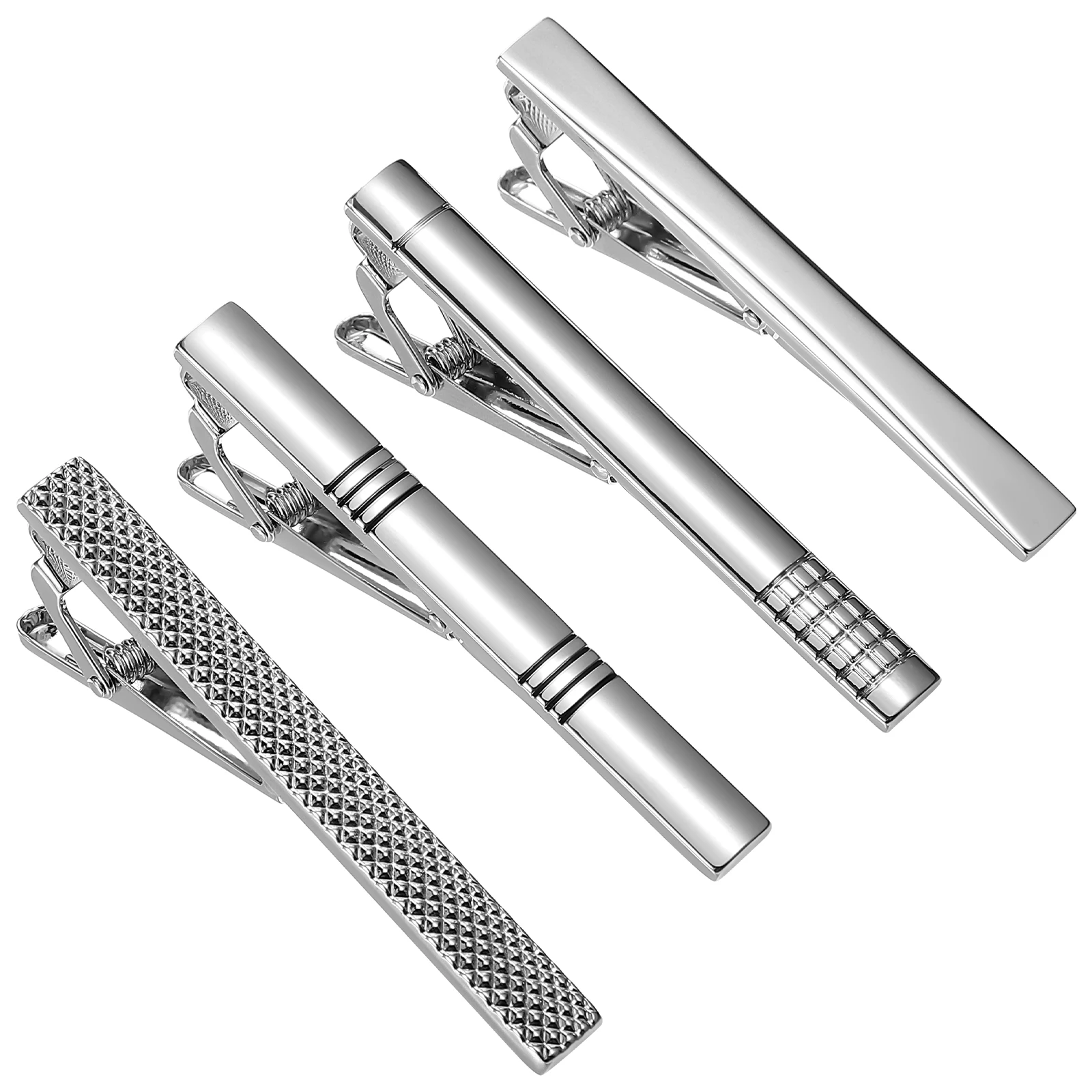 

4 pcs Metal Tie Clips for Men Strong Copper Business Clasp Sturdy Spring Secure Hold Necktie Groomsmen Banquet Wear