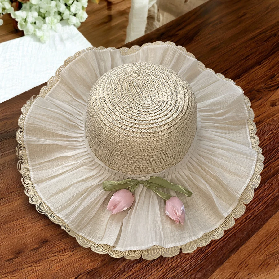 

Floral Straw Sun Hat for Women | Wide Brim UV Protection Summer Beach Cap | Versatile Woven Sun Visor