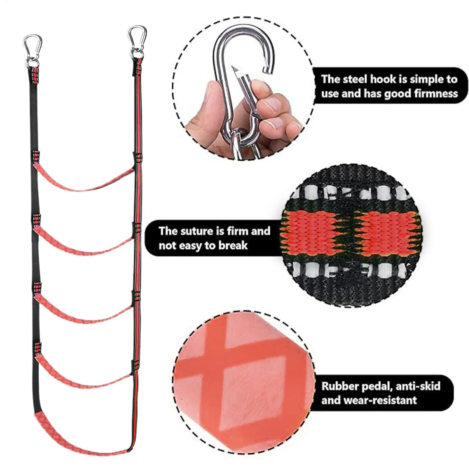 Inflatable Boats Rope Ladder 5-Step RV Step Climbing Ladder Heavy-Duty Quick-Release Kayak Accessories Multifunctional Outdoor