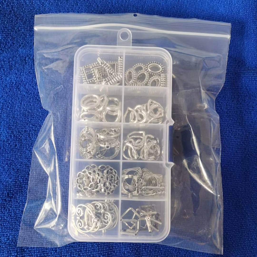 100PCS Antiqued Silver Metal Bead Frames for Jewelry Making in Storage Box