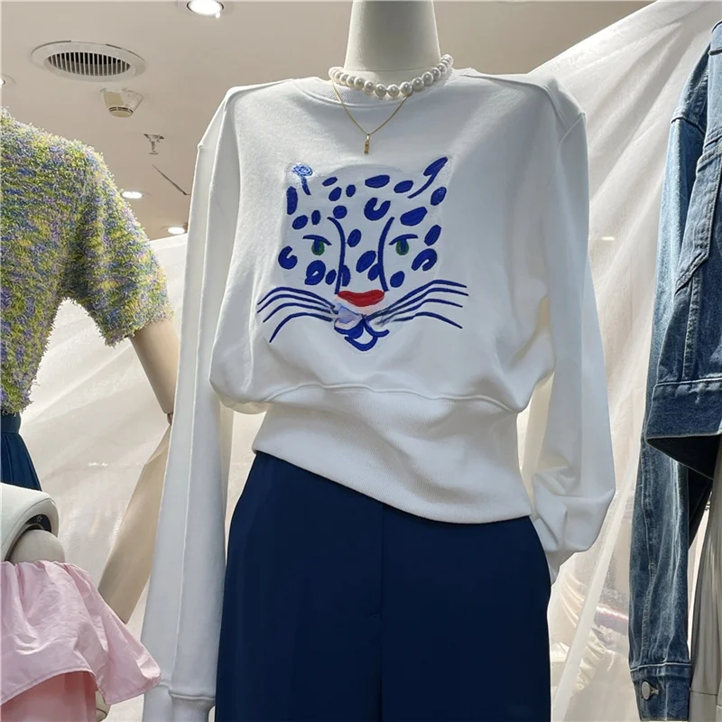 

Student Women's Long Sleeve T-Shirt Brand Tagless Cartoon Print Base Shirt Korean Style Loose Fit Cotton Casual Wear