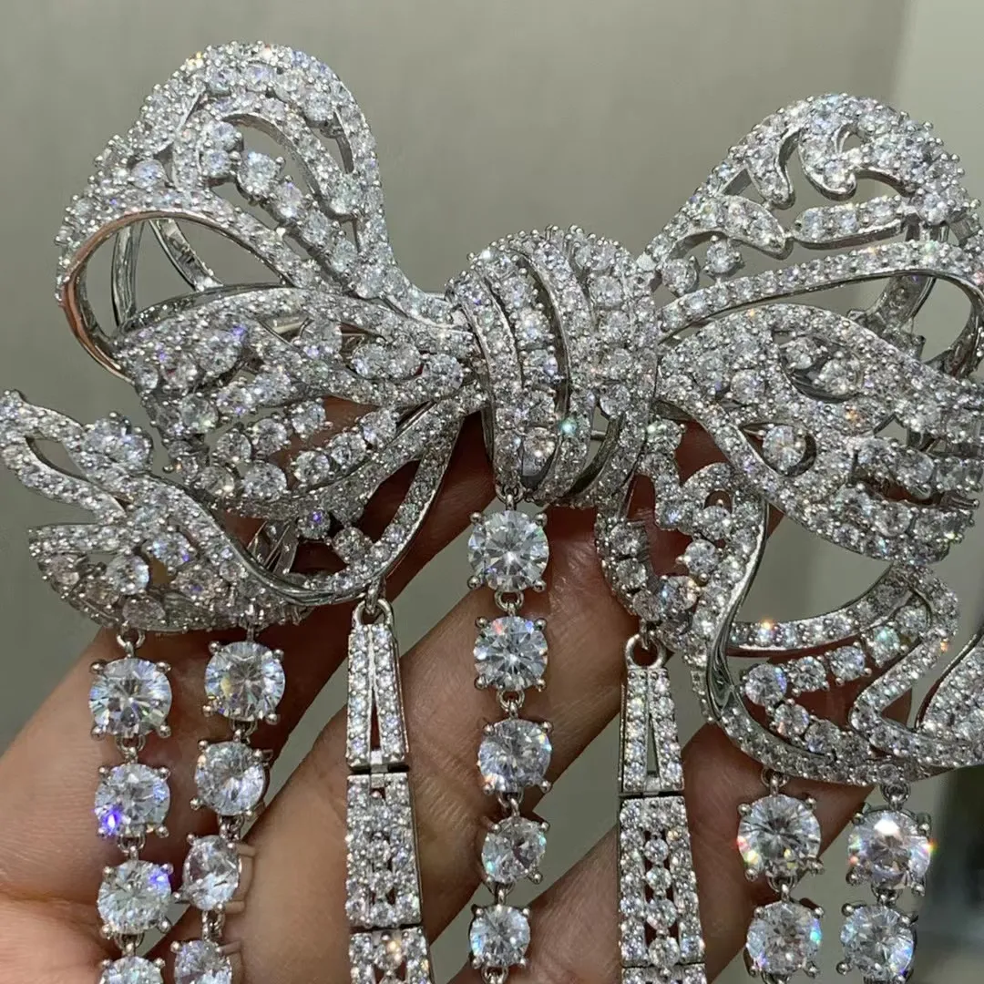 بروش شرابات على شكل فيونكة كبيرة لاستنساخ اللوفر الإمبراطورة يوجني نابوليون 925 من الفضة الإسترليني مع جوهرة الزركون الفاخرة