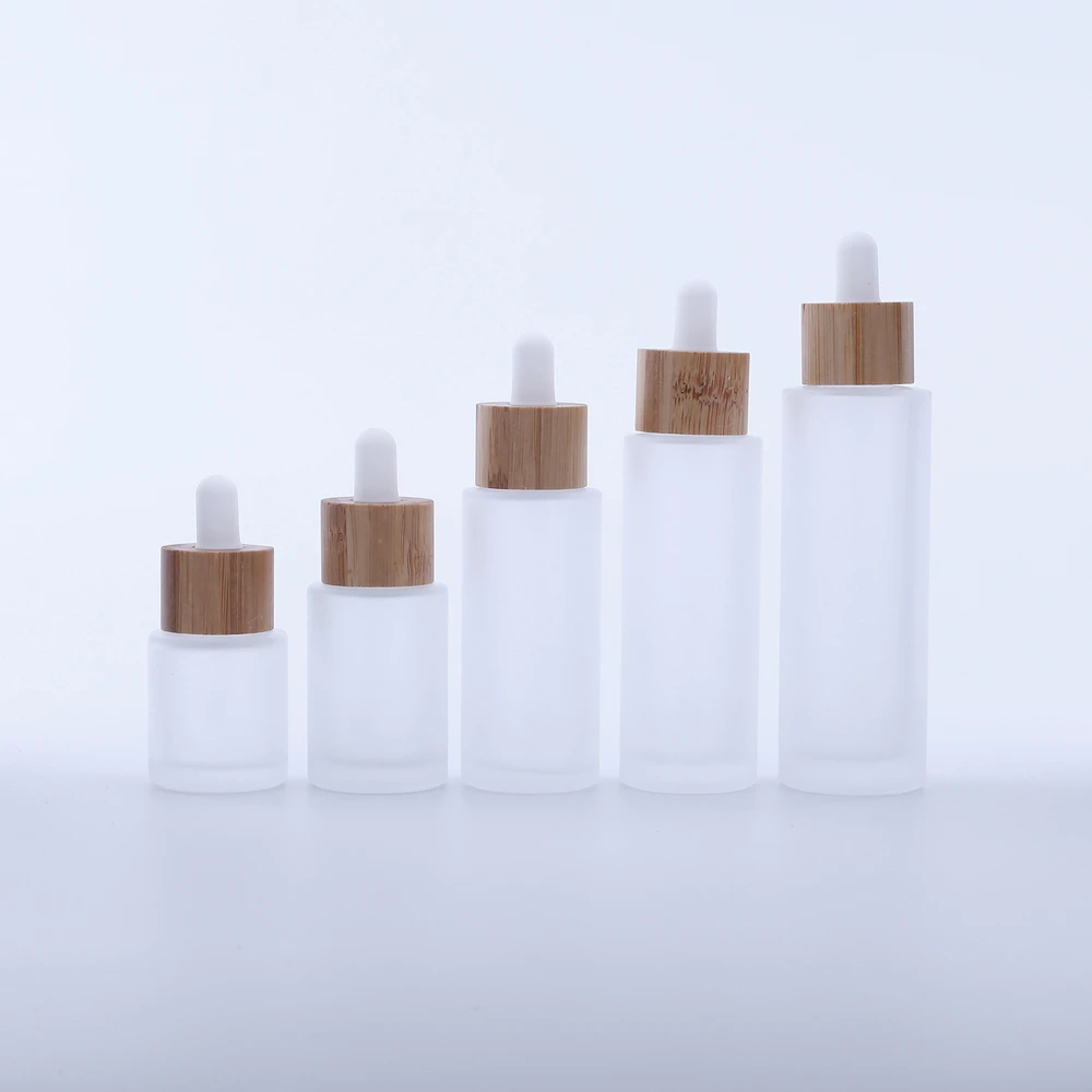 12PCS 20ML-80ml Empty Frosted Dropper Glass Bottle, Essential Oil Bottles Massage Pipette Refillable Bottle With Bamboo Lid