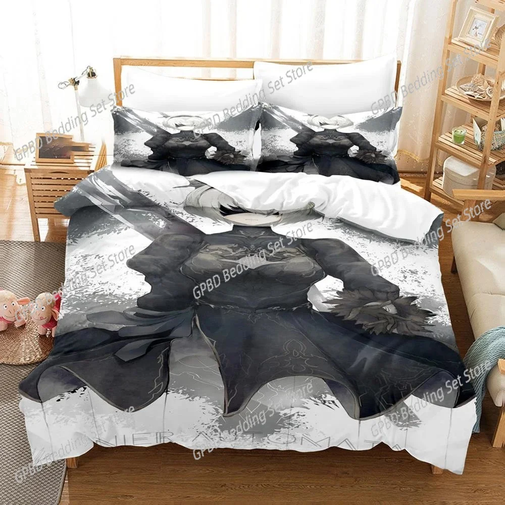 Game NieR Automata YoRHa No.2 Type B 2B Bedding Set Boys Girls Twin Queen Size Duvet Cover Pillowcase Bed Kids Adult