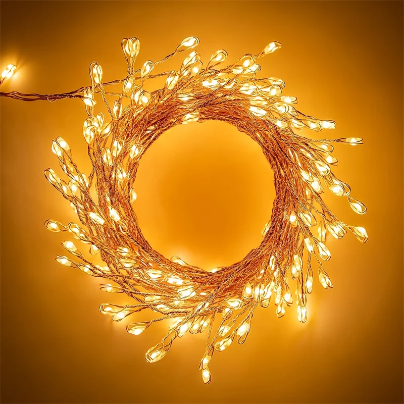 Lampu Hias Natal dengan Remote Control Timer 200LEDs, Lampu String Fleksibel dengan Kawat Perak untuk Kamar Tidur Asrama Pernikahan