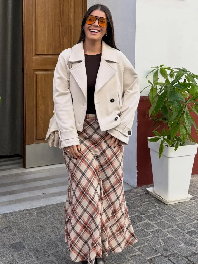 HH المرأة موضة جديدة تنوعا منقوشة سستة سليم ميدي تنورة الإناث عالية الخصر عادية الشارع نمط الكاحل طول تنورة طويلة Mujer