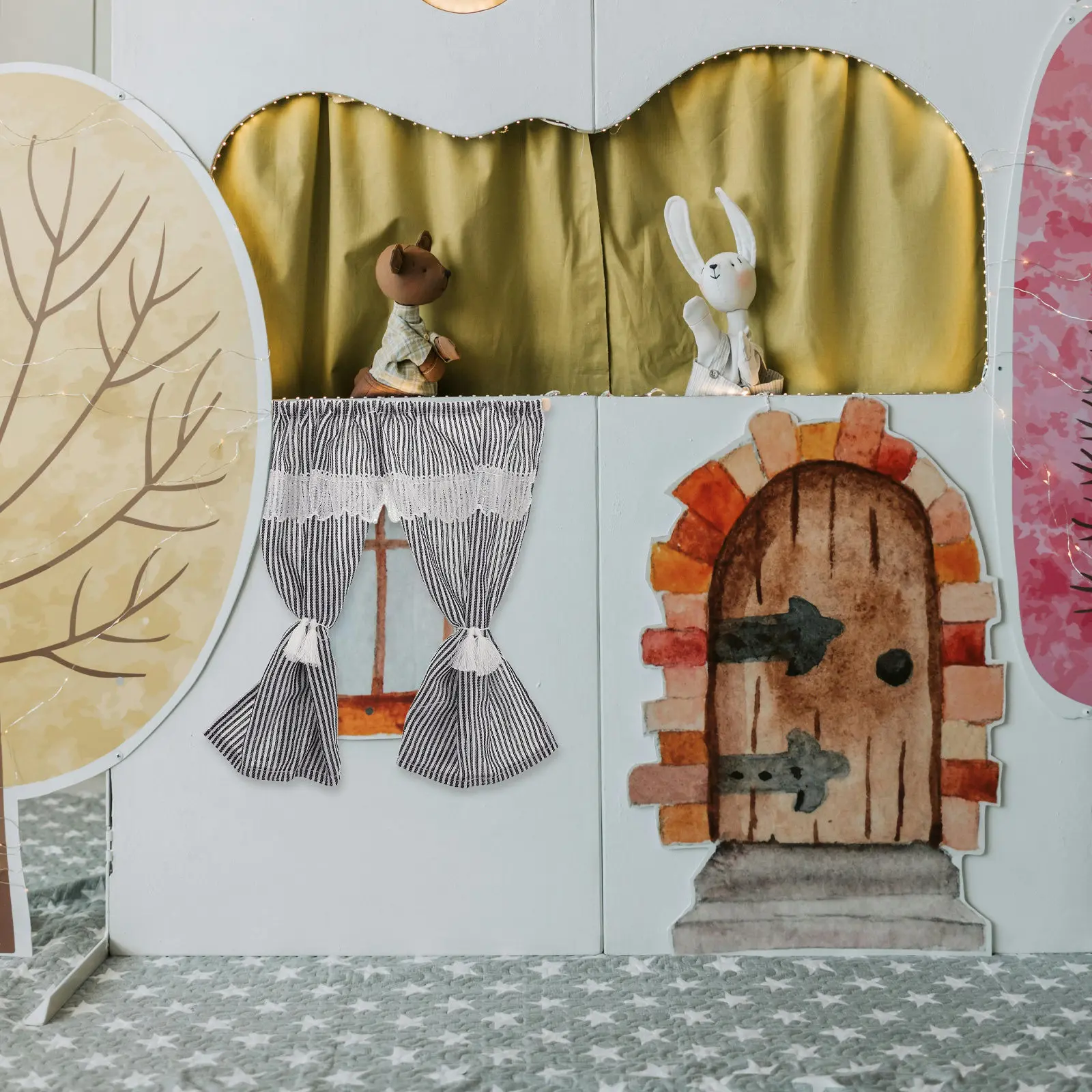 

Миниатюрные полосатые шторы для окон в масштабе 1:12, крошечные занавески для кукольного домика, винтажные игрушечные шторы для маленьких окон