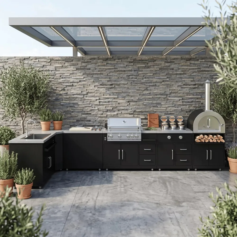 #Custom 304 Stainless Steel Outdoor Kitchen Island Premium BBQ Grill Station With Sink & Utensils Luxury Outdoor Cooking Cabinet