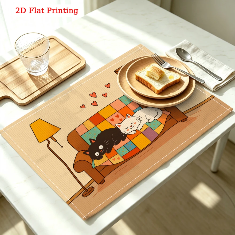Cats On Sofa Kitchen Placemat Cats On Couch Linen Pad Dish Coffee Cup Table Mat 1PC 30x40cm