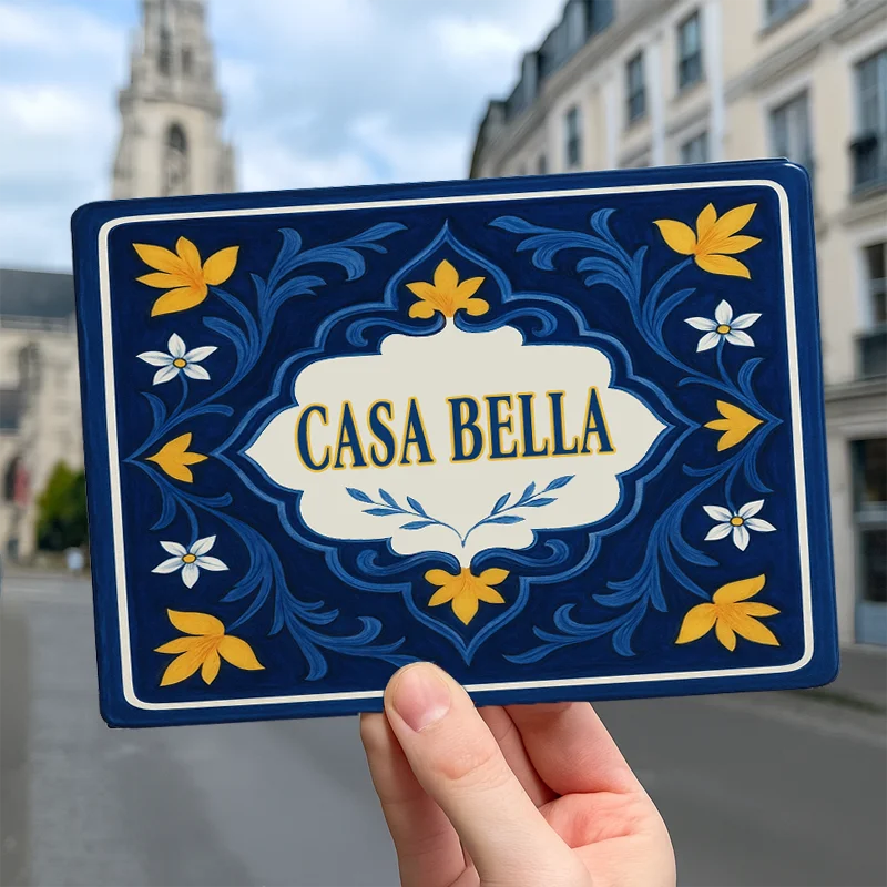 علامة رقم المنزل من الأكريليك مطبوعة بالأشعة فوق البنفسجية على الطراز الإسباني مخصص اسم العائلة لوحة عنوان علامة المدخل الخارجية ديكور خارجي #2