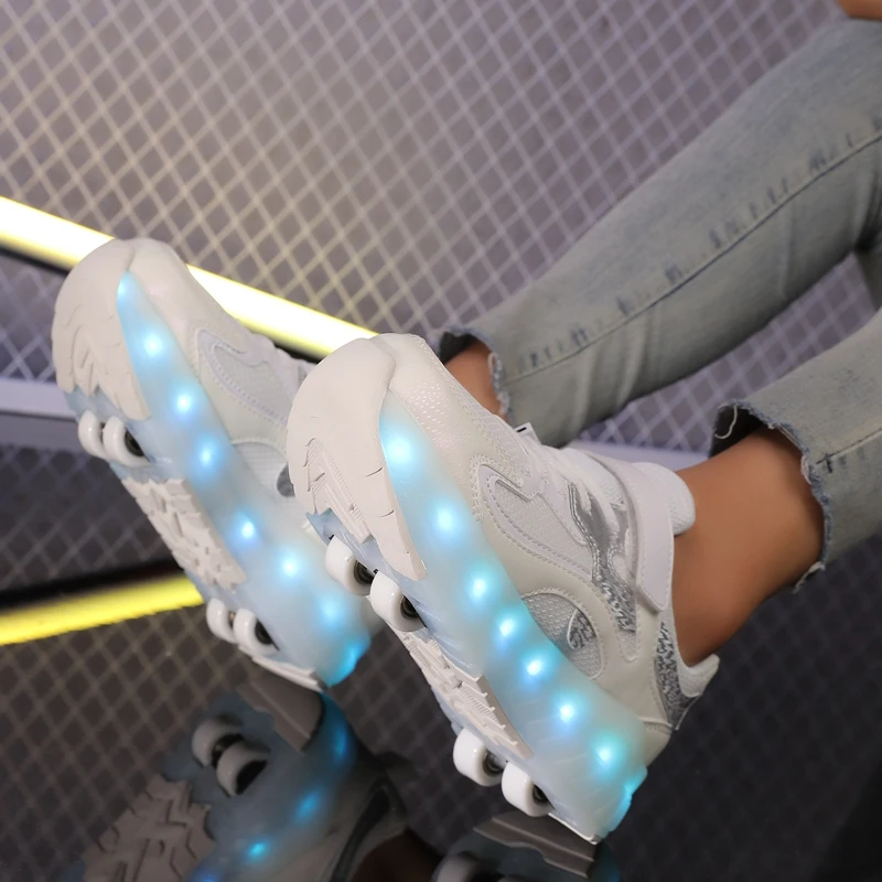 أحذية مشي للأطفال قابلة للتنفس بعجلة مزدوجة قابلة للإزالة ومخفية لشحن المراهقين مع أضواء زلاجات دوارة مضيئة ملونة #6