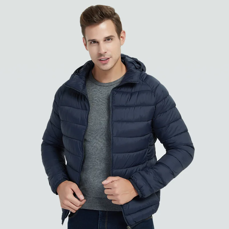 Hiking Down Cotton Hooded Lightweight Parkas Zip Pocket Fashion Outerwear Casual Padded Jacket And Coat Men Winter