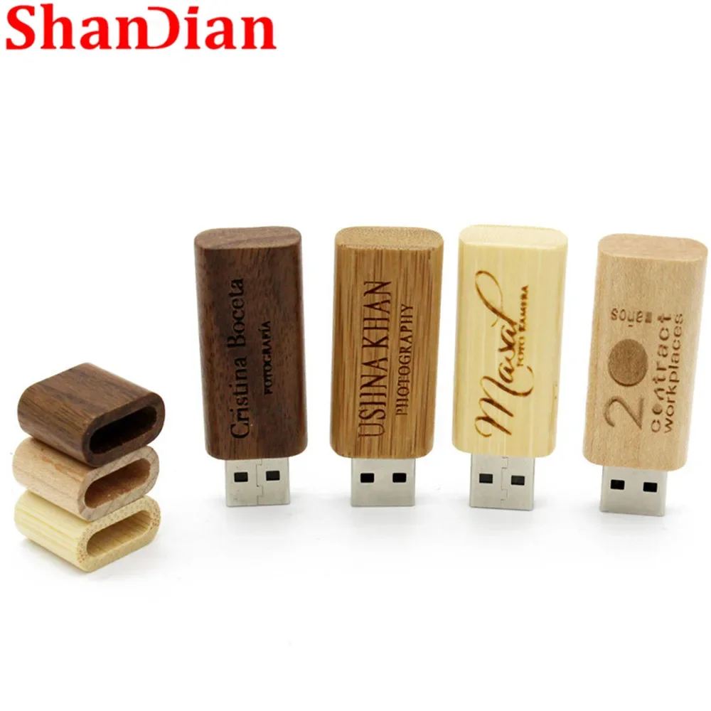 SHANDIAN 1 PCS Free Custom LOGO Wooden USB2.0 Flash Drive 4GB 8GB 16GB 32GB 64GB 128GB Pen Drives Photography Gifts Memory Stick