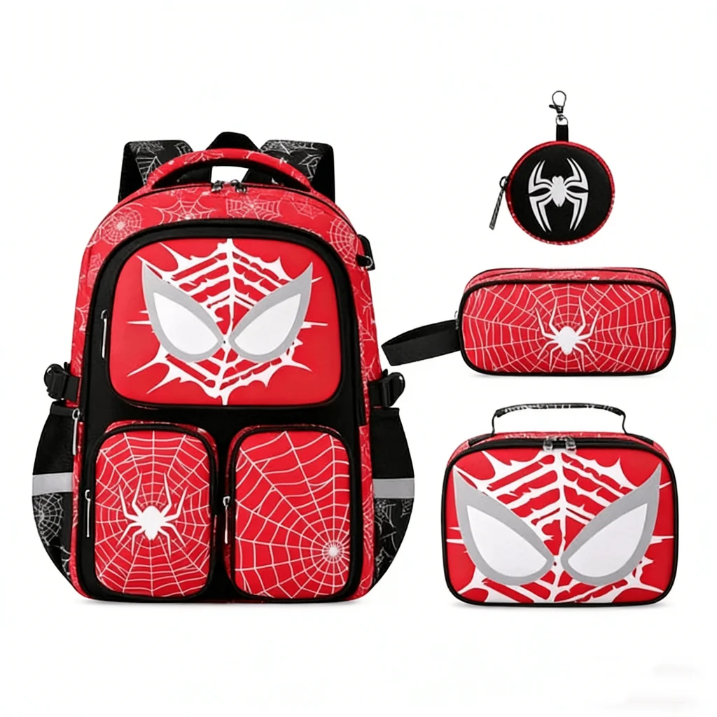 

Teen Boys 4-in-1 School Backpack Set with USB, Lunch Box Pencil Case Coin Purse Travel School Bag