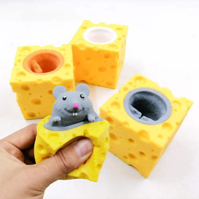 

Pop Up Funny Mouse and Cheese Block Squeeze Anti-stress Toy Hide and Seek Figures Stress Relief Fidget Toys for Kids Adult