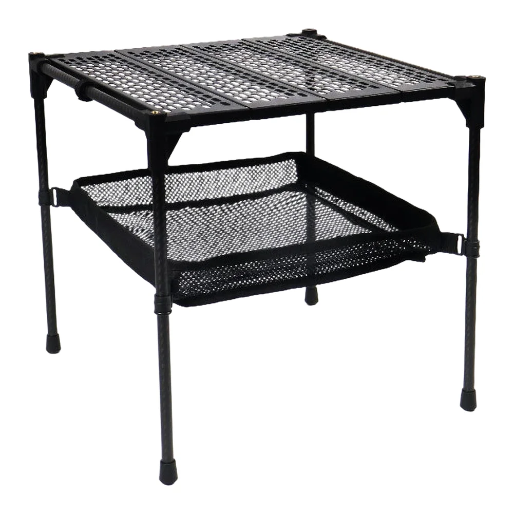 

Carbon Fiber Construction Folding Table with Aluminum Perforated and Under-Table Storage Net for Outdoor Camping Trips