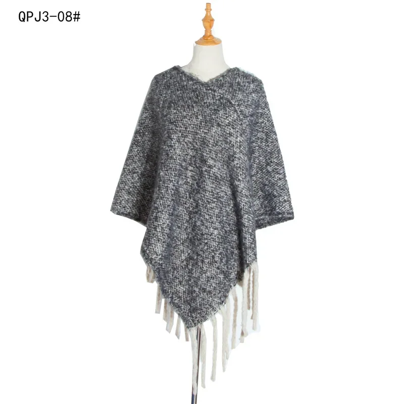 European American Style Loop Yarn Fried Dough Twist Braid Thick Long Tassel Autumn Winter Thickened Plaid Cape Poncho Capes