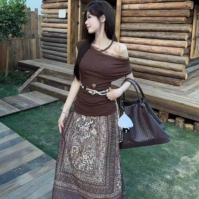 

Bohemia Women's Two Skirt Piece Set Short Sleeve Beach Luxury Designer Clothing New Arrivals Trend 2025 Jacket Female Outfits