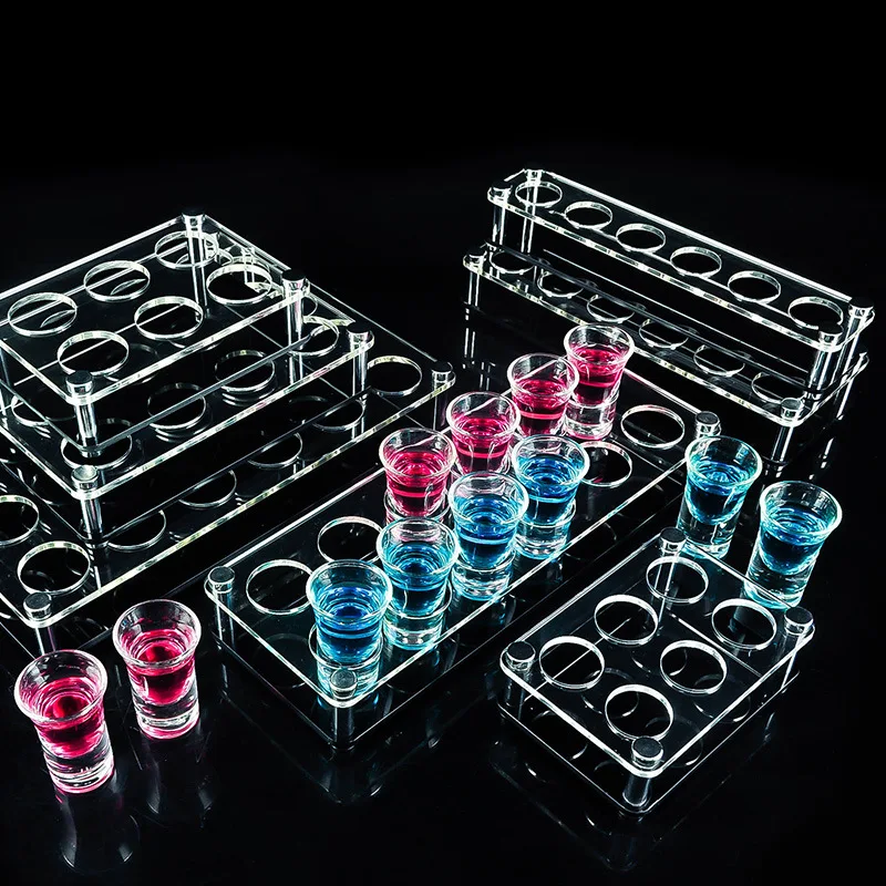 6/12/24 Shot Glass Tray Holder, Clear Bar Acrylic Shot Glasses Holders Wine Glass Cup Serving Tray Cups Organizer Shot Glass