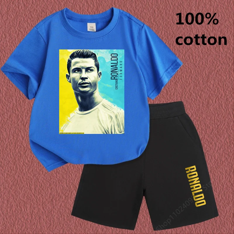 Ronaldo Children Summer Casual Short-sleeved Personalized Messi T-shirt Boy Clothing Boys and Girls Football Fan T-shirt Suit