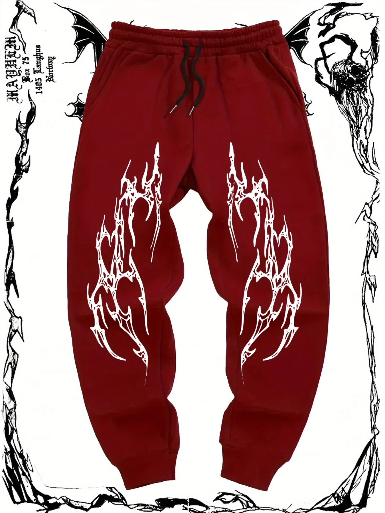 Spiky Dark‑Aesthetic Casual Men Sweatpants, Practical Drawstring Waist, Soft Fabric For Y2K Gothic Daily Jogger Trousers
