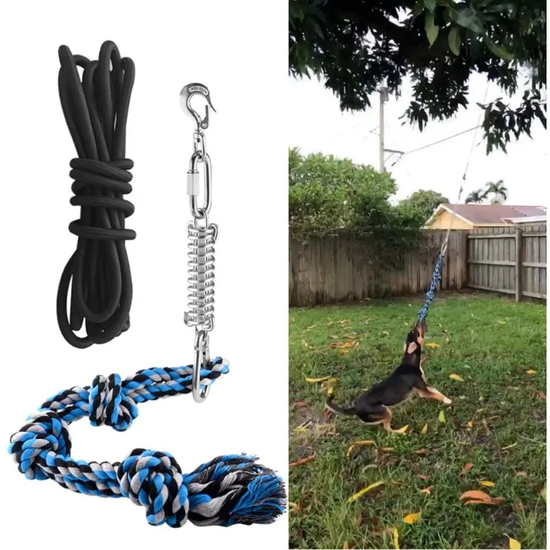 

ATUBAN Stainless Steel Spring Pole Dog Rope Toys,Hanging Exercise Rope, Dog Outdoor Hanging Toy Pull for Medium to Large Dogs