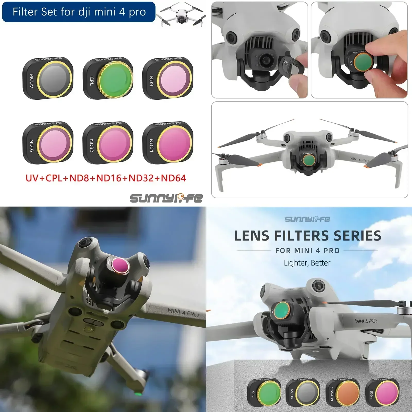 Sunnylife Filter Set for DJI Mini 4 Pro/mini 3 Pro/NEO/Avata 2  ND AIR 3S Filters Optical Glass Lens MCUV CPL Accessories