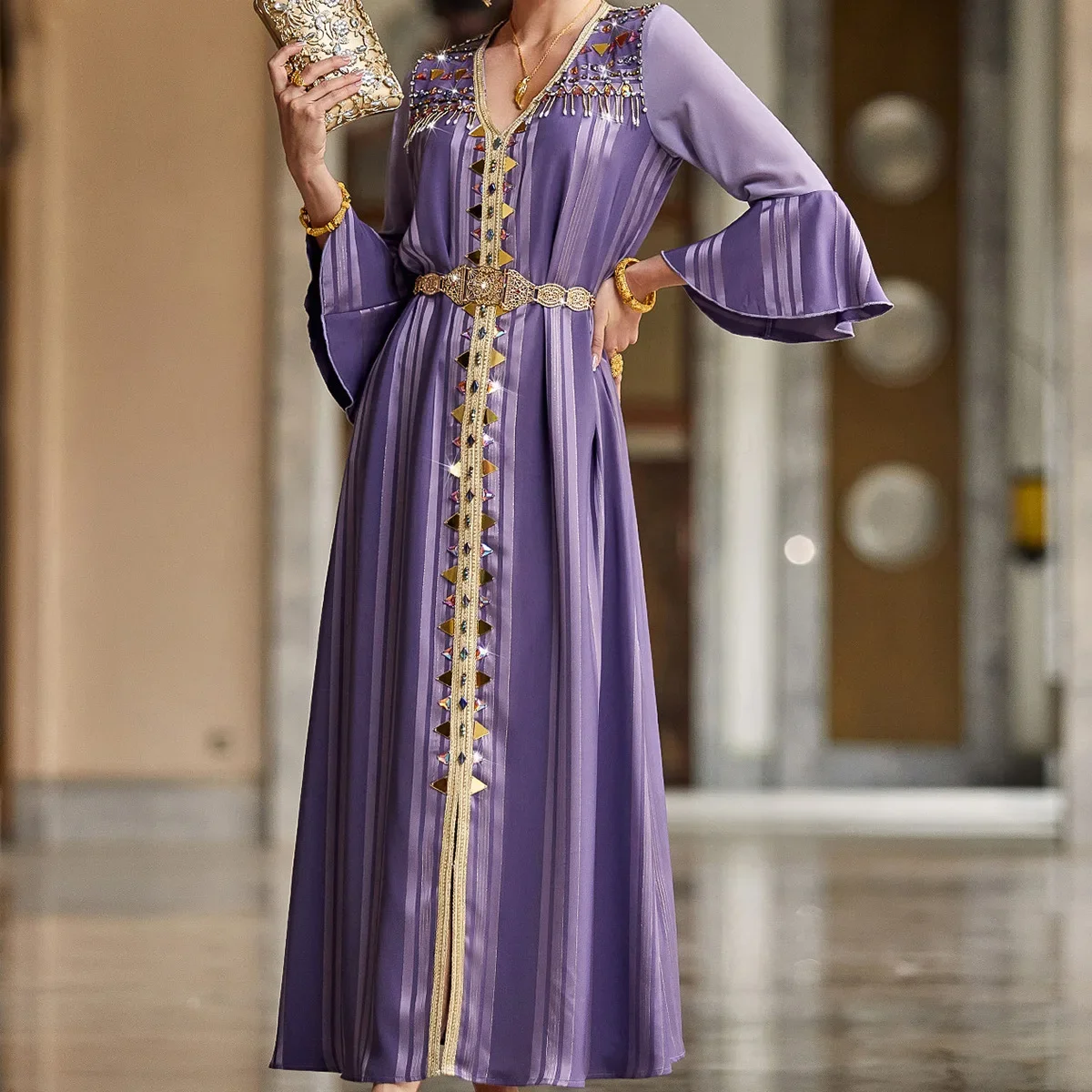 

2025 New Diamonds Luxury Dubai Abayas for Women Muslim Evening Party Eid Dress Kaftan Turkey Robe Caftan Marocain Femme Jalabiya