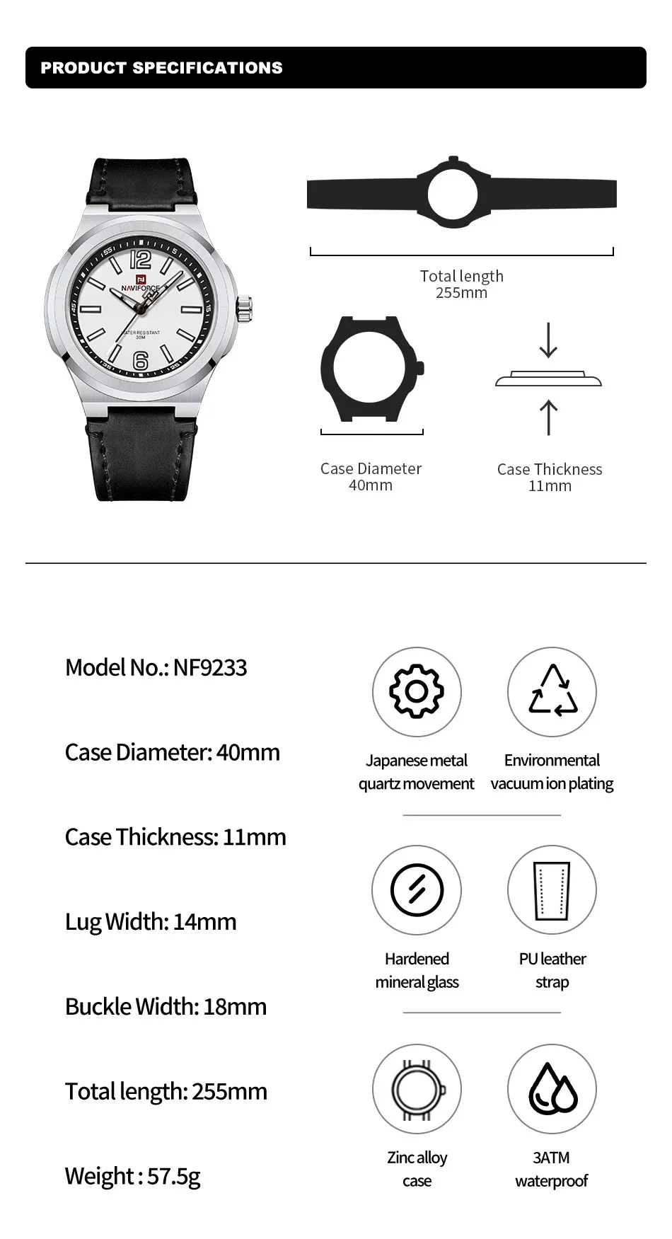 NAVIFORCE NF9233 Brand Fashion Luxury Sports Quartz Watch For Men Personality Waterproof Wristwatches