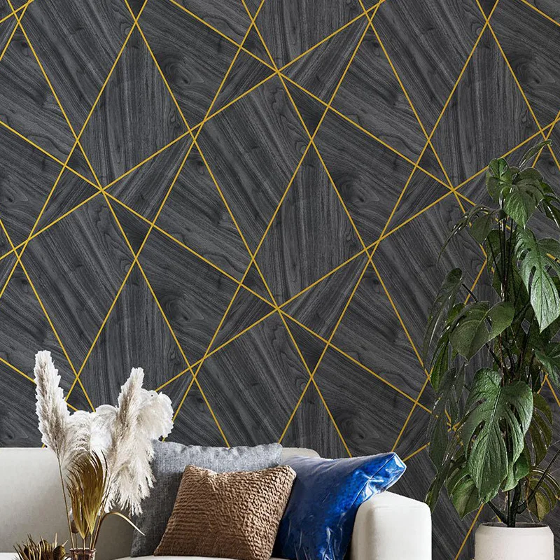 Wholesale PVC 3D Geometric Striped Wood Grain Non Adhesive Wallpaper for Bedroom Hotel Dining Room Living Room Background Wall
