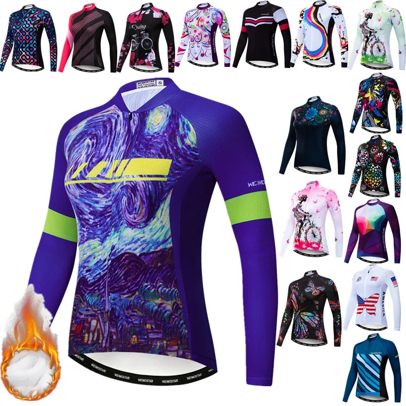 Jersey de ciclismo Starry Sky para mujer, chaqueta térmica de manga larga para bicicleta, Tops cálidos, blusa de ciclismo para invierno