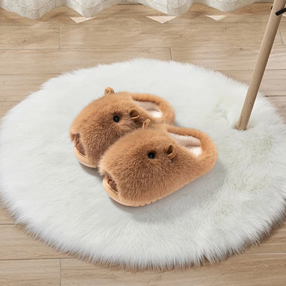 Plush Capybara Slippers Closed Toe Slippers Comfortable Thermal Home Slippers Non-Slip Fluffy Couple Slippers for Indoor Bedroom