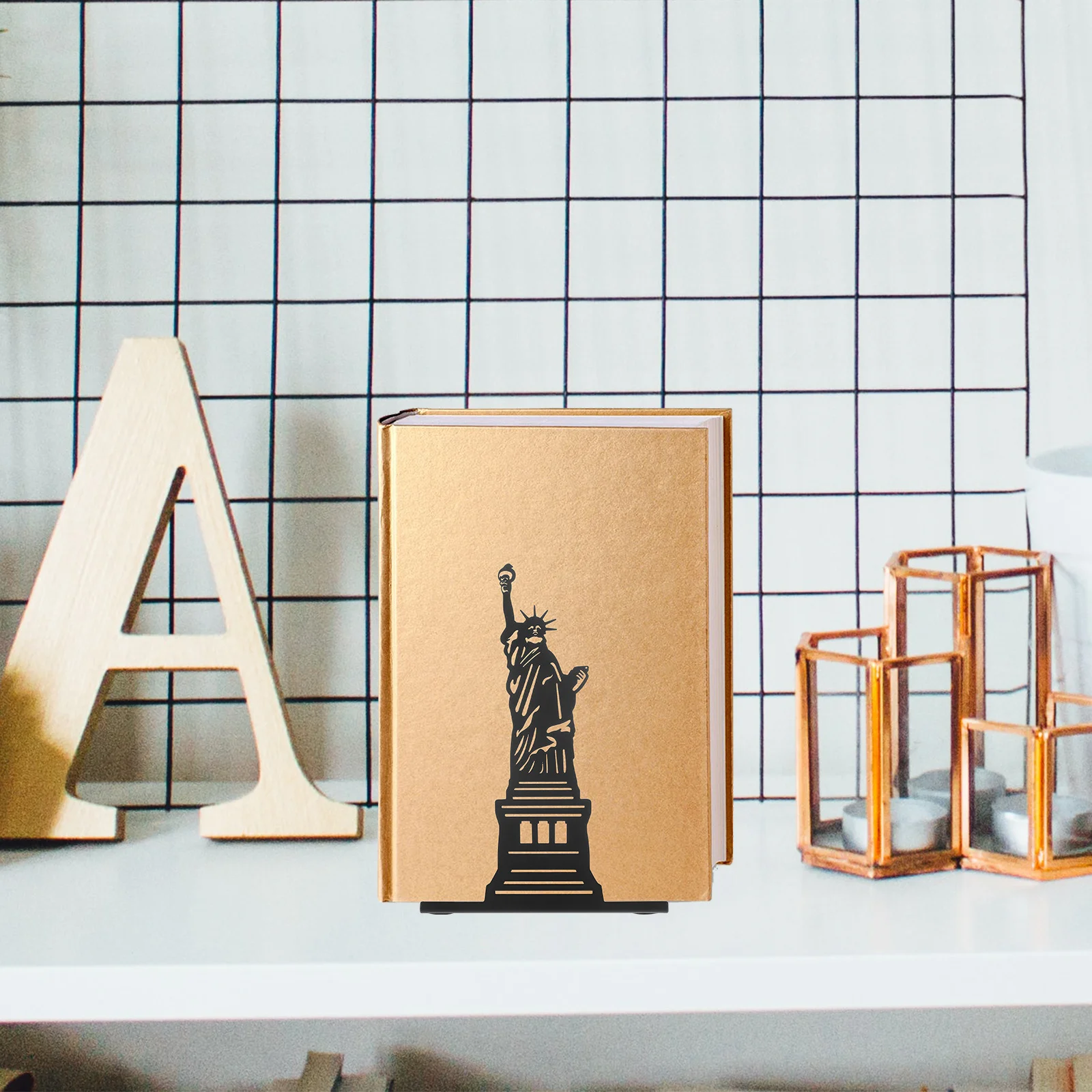 

1pc Iron Ends Decorative Bookend Strong Organizer For Home Office Study Study Supplies Metal Bookends Holder