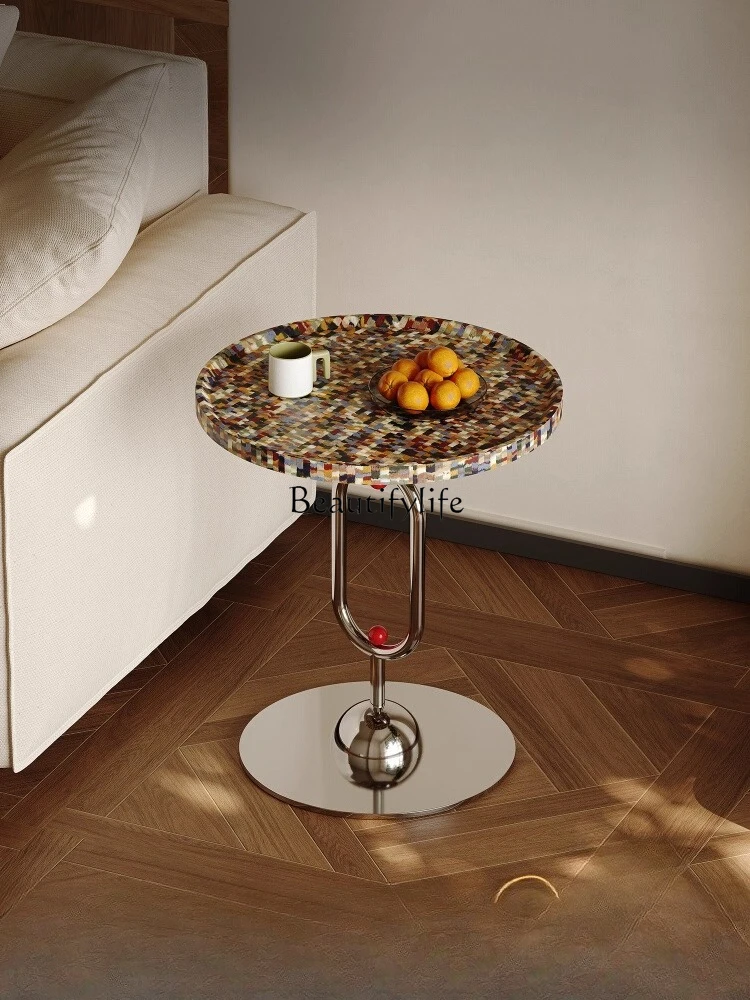 

Stainless steel light luxury high-end living room household Italian round small coffee table