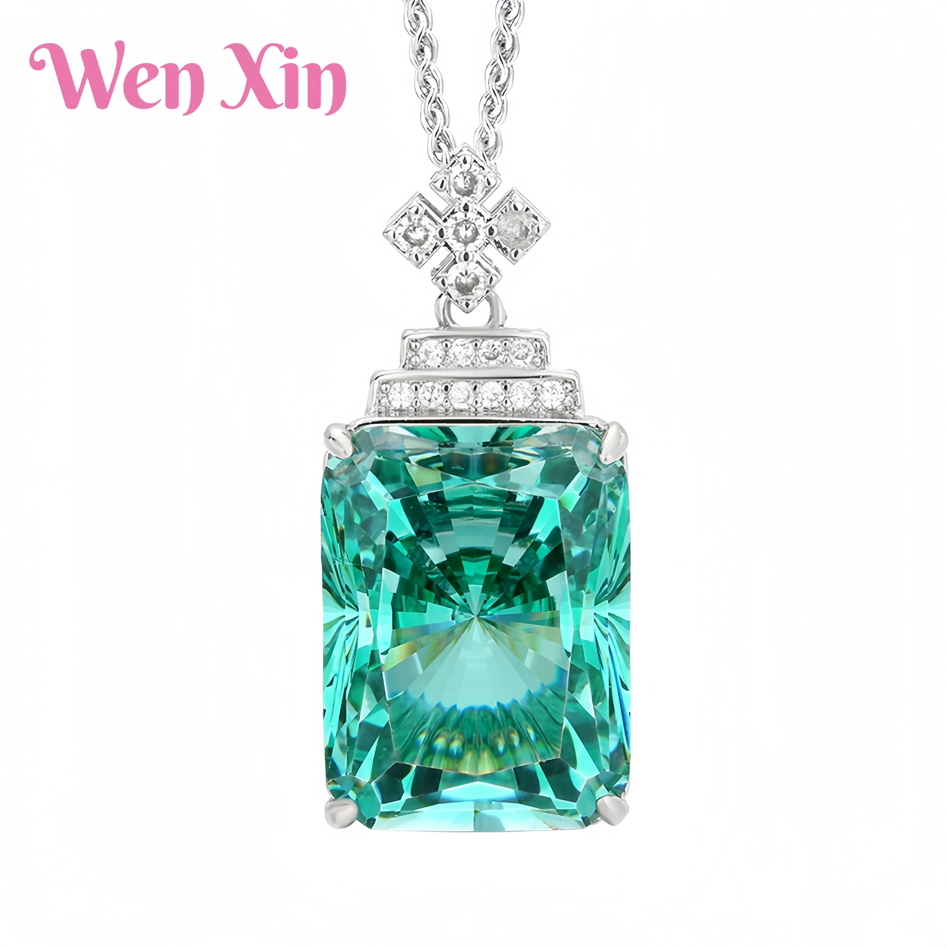 

WENXIN Brand MUSHAN MCT Platinum Black Gold Paraiba Green Retro Charm Pendant Necklace Fashion Jewelry Accessories