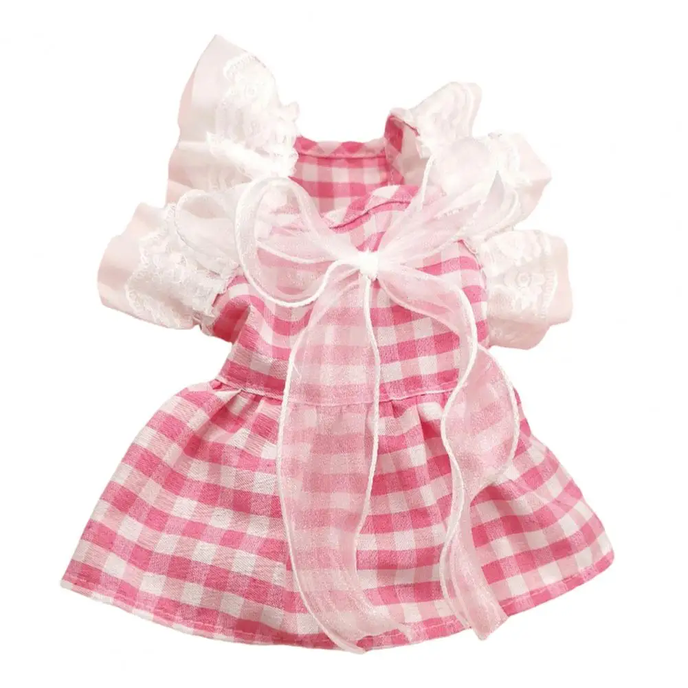 Cat Princess Dress Lace Stitching Square Collar Ruffle Sleeves Plaid Printing Pet Dog Cat Bowknot Skirt Daily Wear